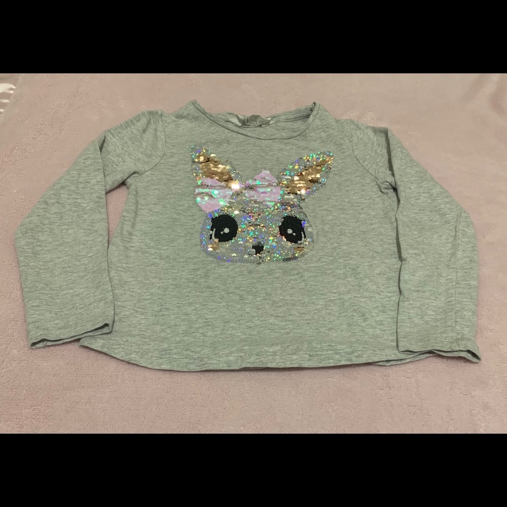 H & M Sequin Bunny Shirt Girls 4-6 yrs